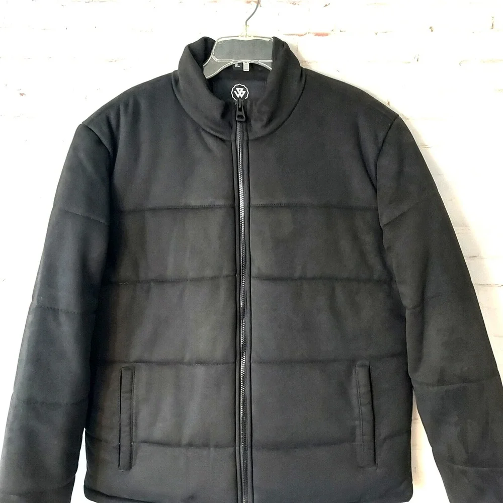 NWT Whet Blu Brady Mens XL Black Vegan Faux Suede Puffer Full Zip Jacket $199.00